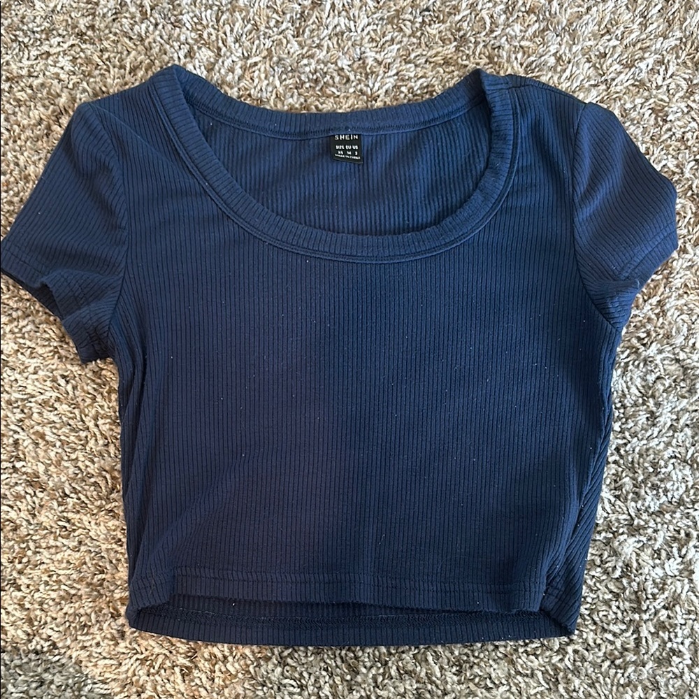 SHEIN Blue Fitted Crop T-Shirt